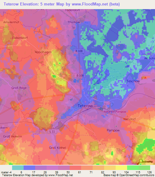 Teterow,Germany Elevation Map