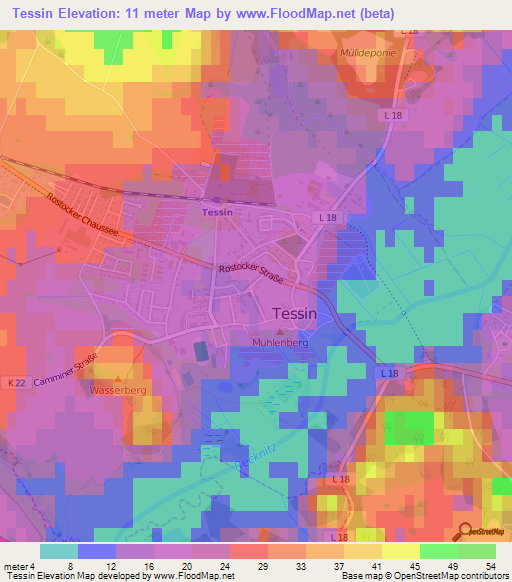 Tessin,Germany Elevation Map