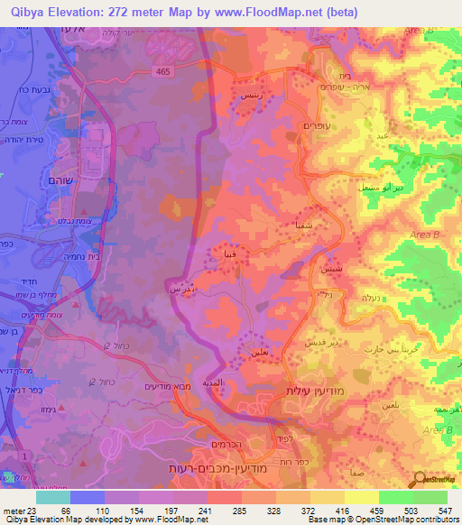 Qibya,Palestinian Territory Elevation Map