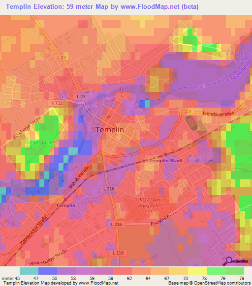 Templin,Germany Elevation Map