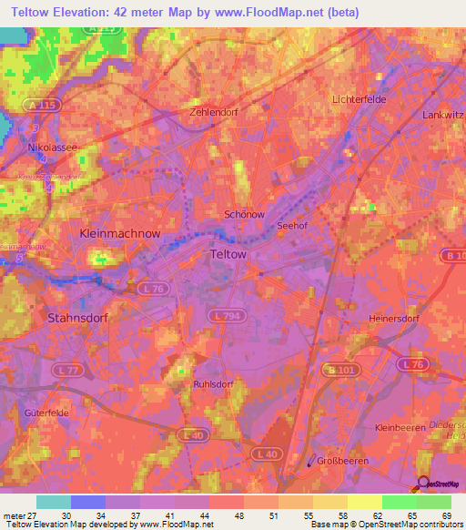 Teltow,Germany Elevation Map