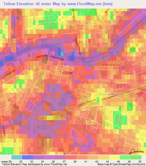 Teltow,Germany Elevation Map