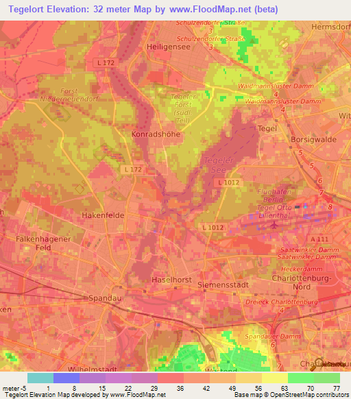 Tegelort,Germany Elevation Map