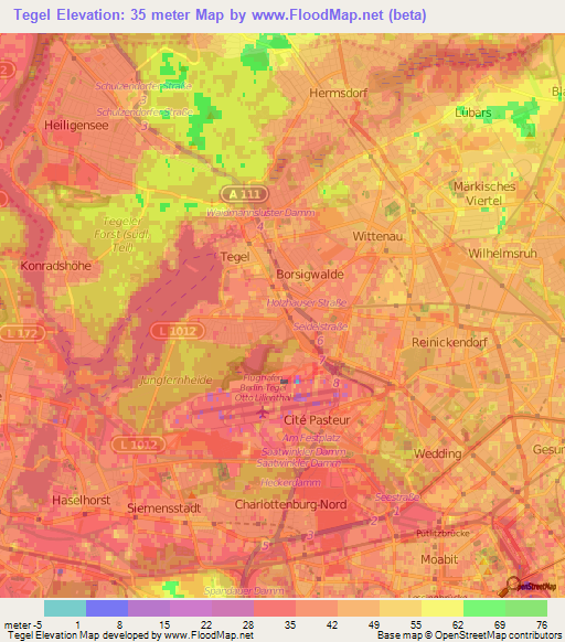 Tegel,Germany Elevation Map