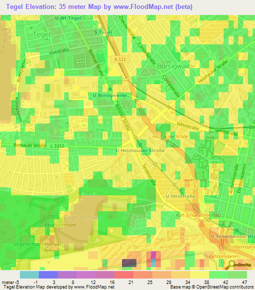 Tegel,Germany Elevation Map