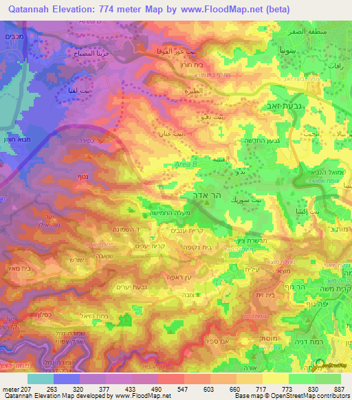 Qatannah,Palestinian Territory Elevation Map