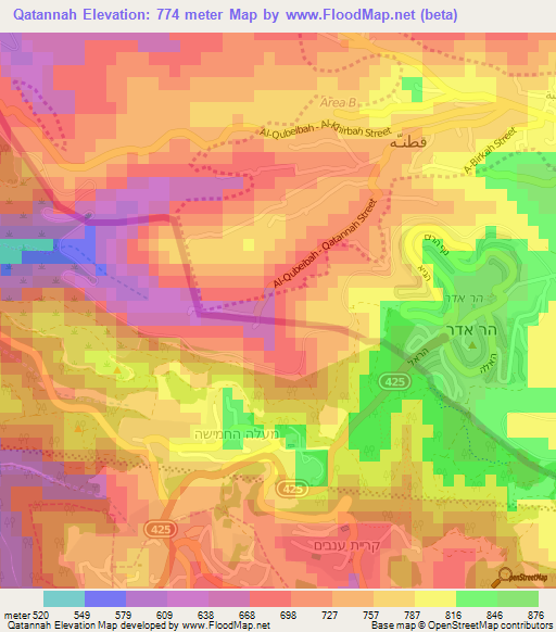 Qatannah,Palestinian Territory Elevation Map