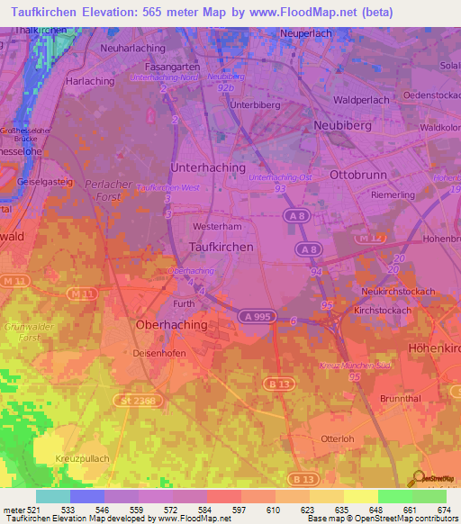 Taufkirchen,Germany Elevation Map