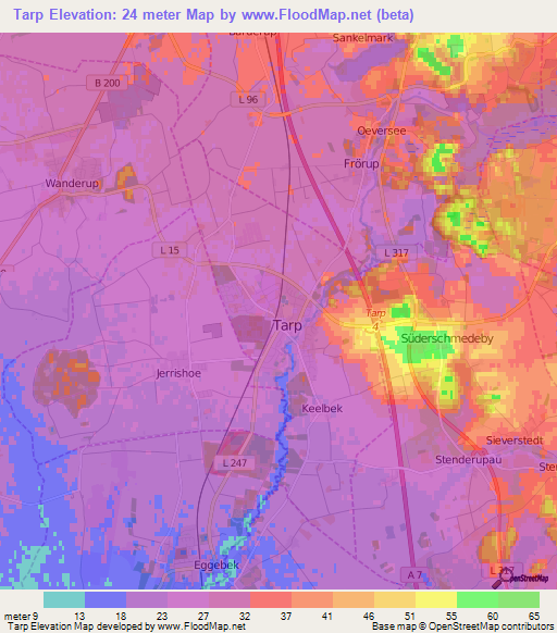 Tarp,Germany Elevation Map