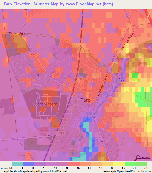 Tarp,Germany Elevation Map