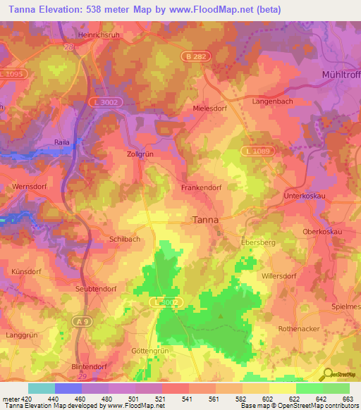 Tanna,Germany Elevation Map