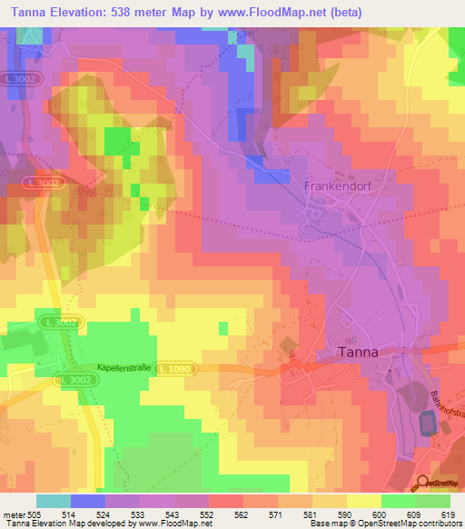 Tanna,Germany Elevation Map