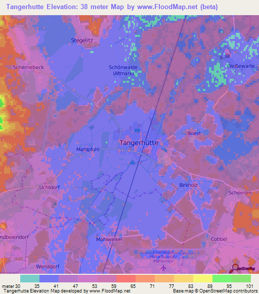 Tangerhutte,Germany Elevation Map