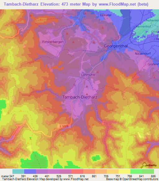 Tambach-Dietharz,Germany Elevation Map