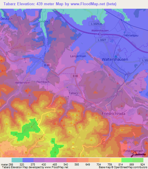 Tabarz,Germany Elevation Map