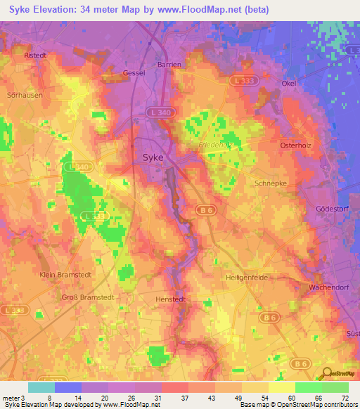 Syke,Germany Elevation Map