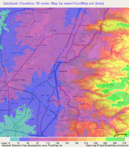 Qalqilyah,Palestinian Territory Elevation Map
