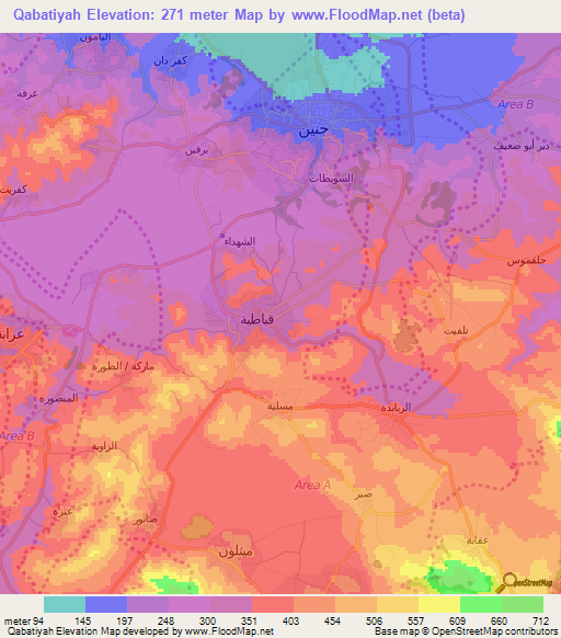 Qabatiyah,Palestinian Territory Elevation Map