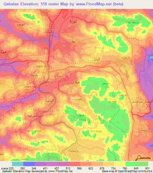 Qabalan,Palestinian Territory Elevation Map