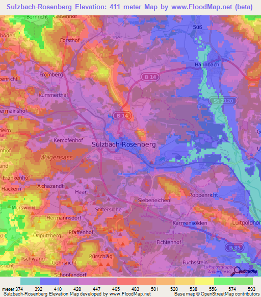 Sulzbach-Rosenberg,Germany Elevation Map