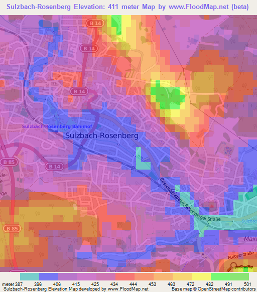 Sulzbach-Rosenberg,Germany Elevation Map