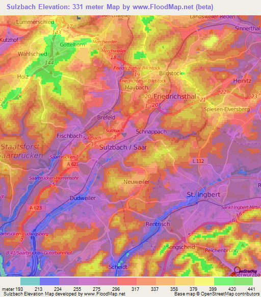 Sulzbach,Germany Elevation Map