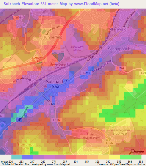 Sulzbach,Germany Elevation Map