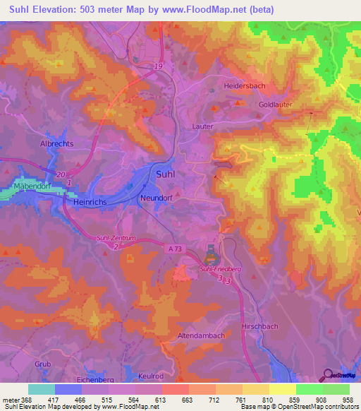 Suhl,Germany Elevation Map