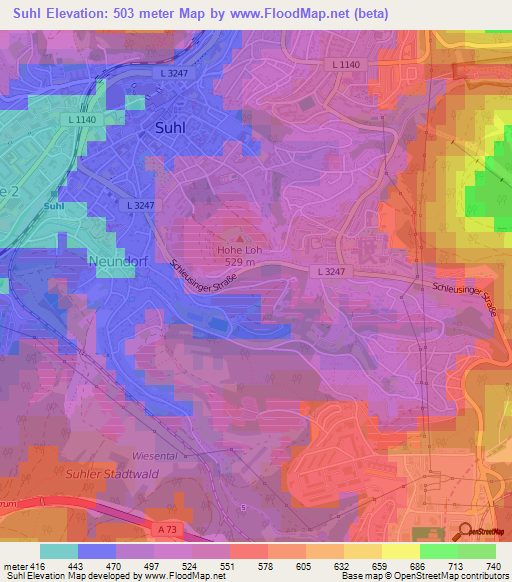 Suhl,Germany Elevation Map