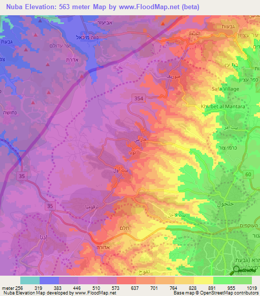 Nuba,Palestinian Territory Elevation Map