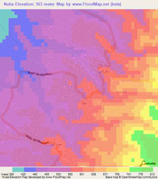 Nuba,Palestinian Territory Elevation Map