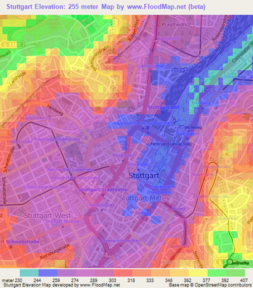 Stuttgart,Germany Elevation Map