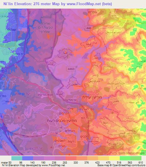 Ni`lin,Palestinian Territory Elevation Map