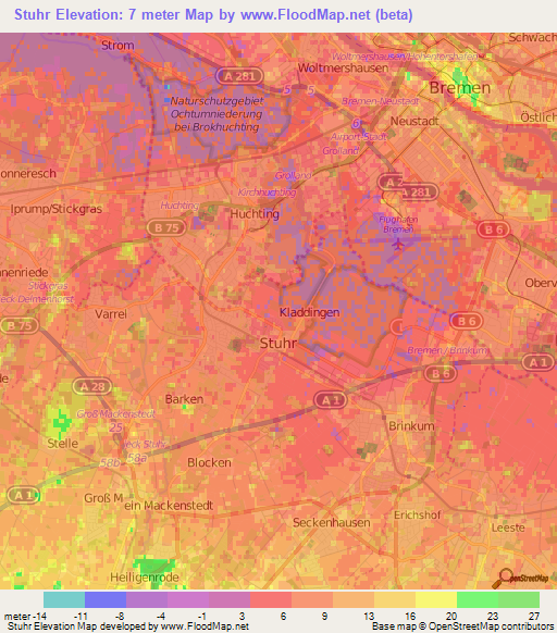 Stuhr,Germany Elevation Map