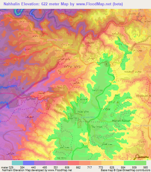 Nahhalin,Palestinian Territory Elevation Map