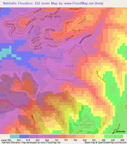 Nahhalin,Palestinian Territory Elevation Map