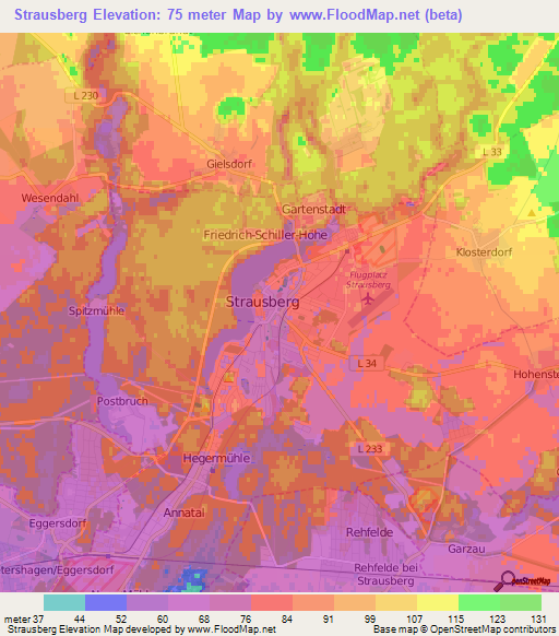 Strausberg,Germany Elevation Map