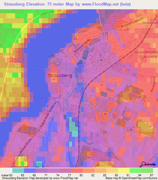 Strausberg,Germany Elevation Map