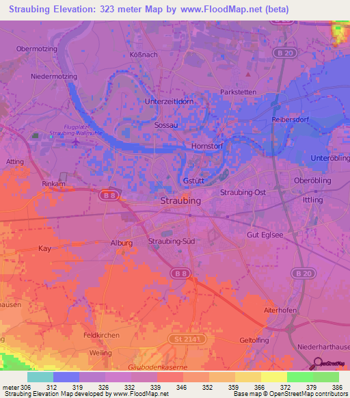 Straubing,Germany Elevation Map