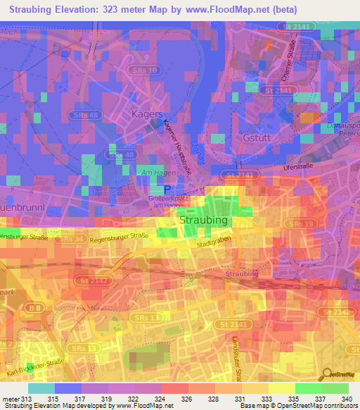 Straubing,Germany Elevation Map