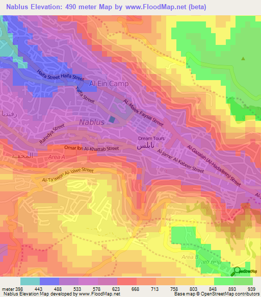 Nablus,Palestinian Territory Elevation Map