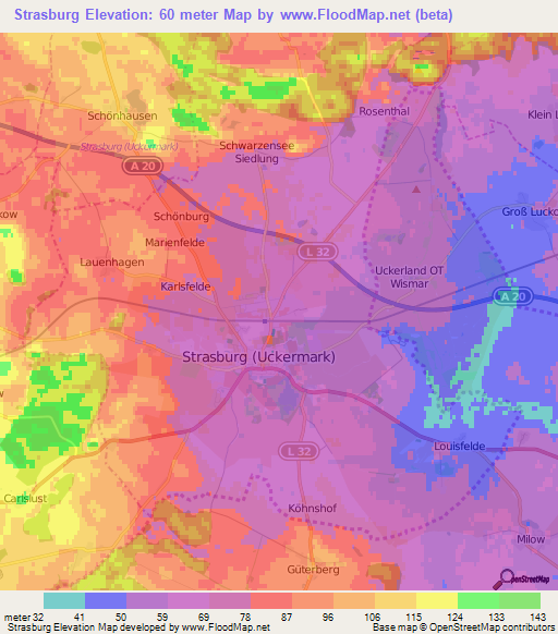 Strasburg,Germany Elevation Map