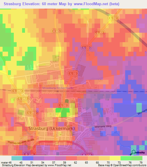 Strasburg,Germany Elevation Map