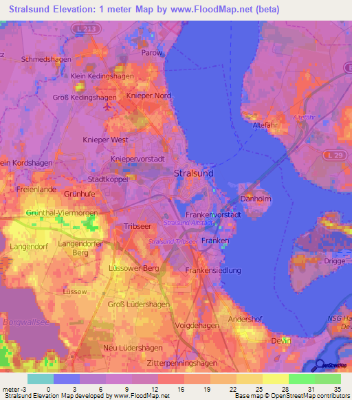 Stralsund,Germany Elevation Map