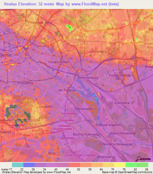 Stralau,Germany Elevation Map