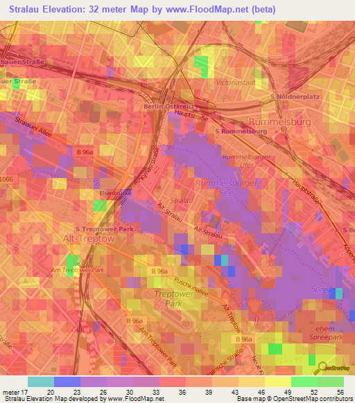 Stralau,Germany Elevation Map