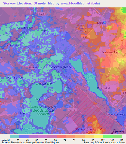 Storkow,Germany Elevation Map