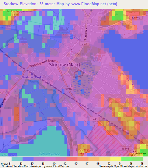 Storkow,Germany Elevation Map