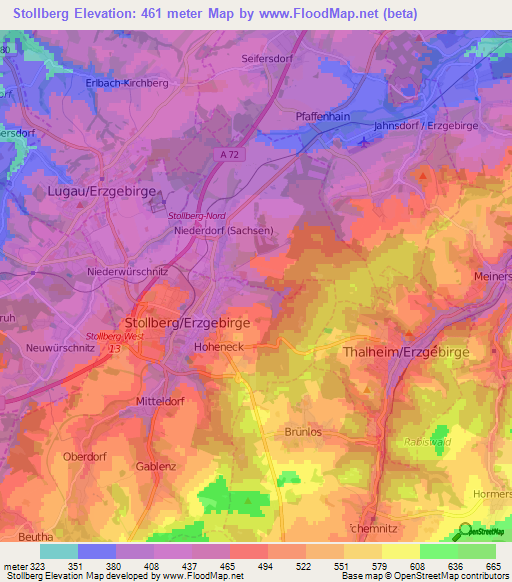 Stollberg,Germany Elevation Map