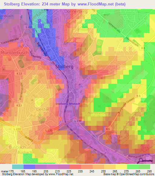 Stolberg,Germany Elevation Map